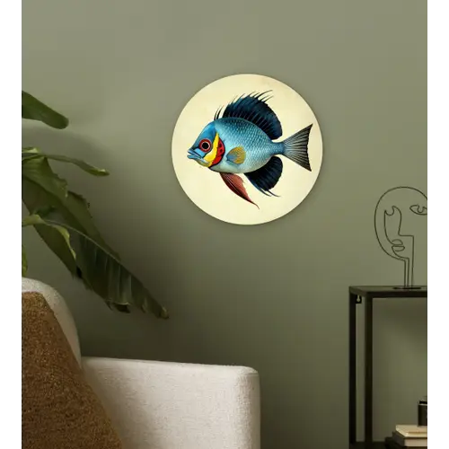 Blauw - Kieuwen - Vis - Illustratie Wandcirkel kunststof plaat 5mm dik klein -sfeer3