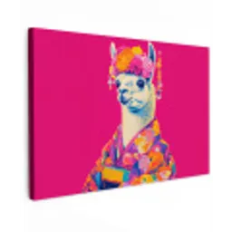 Lama - Kimono - Bloemenkrans - Felroze Tuinposter op houten frame 2 cm dik klein -3d