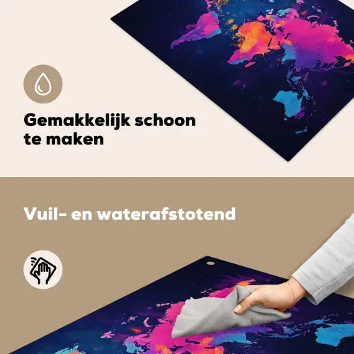 Wereldkaart - Kleurrijk - Graffiti Inductie beschemer met haakjes klein -ky-schoon-nl