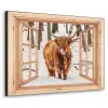Schotse Hooglander - Winter - Landschap - Natuur - Dieren - Doorkijk Textielframe zwart klein -3d