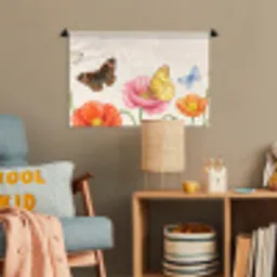 Vlinders - Klaprozen - Illustratie - Kleurrijk Wandkleed katoen klein -wsfeer4_kind