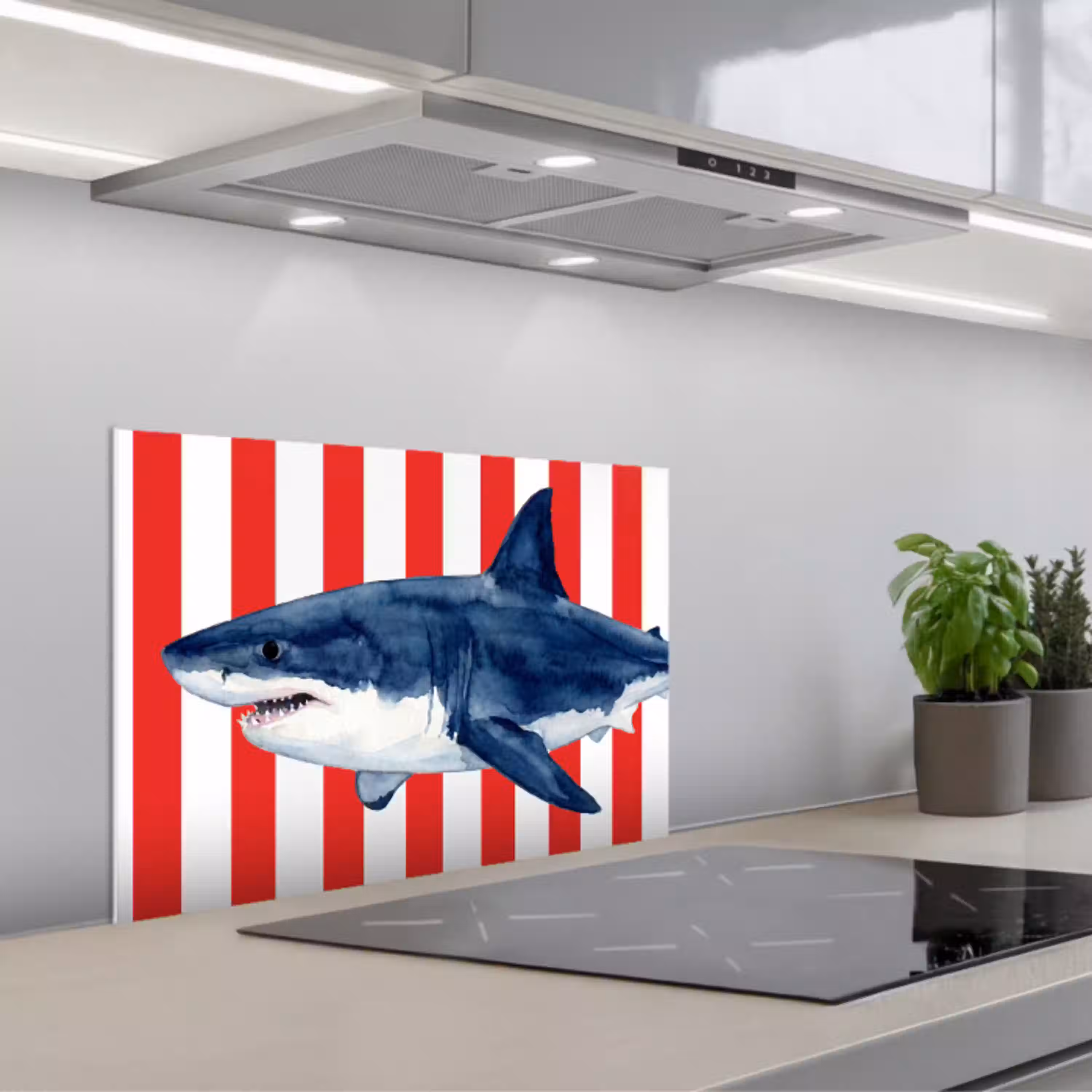 Vis - Haai - Zee - Illustratie - Blauw keuken achterwand spatscherm klein -3d_schuin
