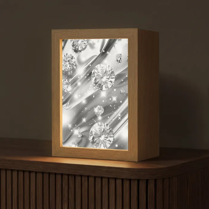 Abstract - Diamant - Luxe - Modern - Zilver Light Box met kabel (Tafellamp) klein -z3d_website