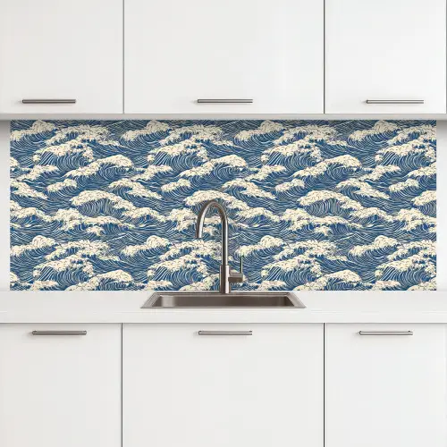 Golven - Klassiek - Blauw keuken achterwand 2 middel 871 -3d