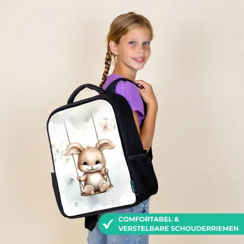 Konijn - Baby dier - Kinderen Rugzak - Zwart middel -sfeer6_NL
