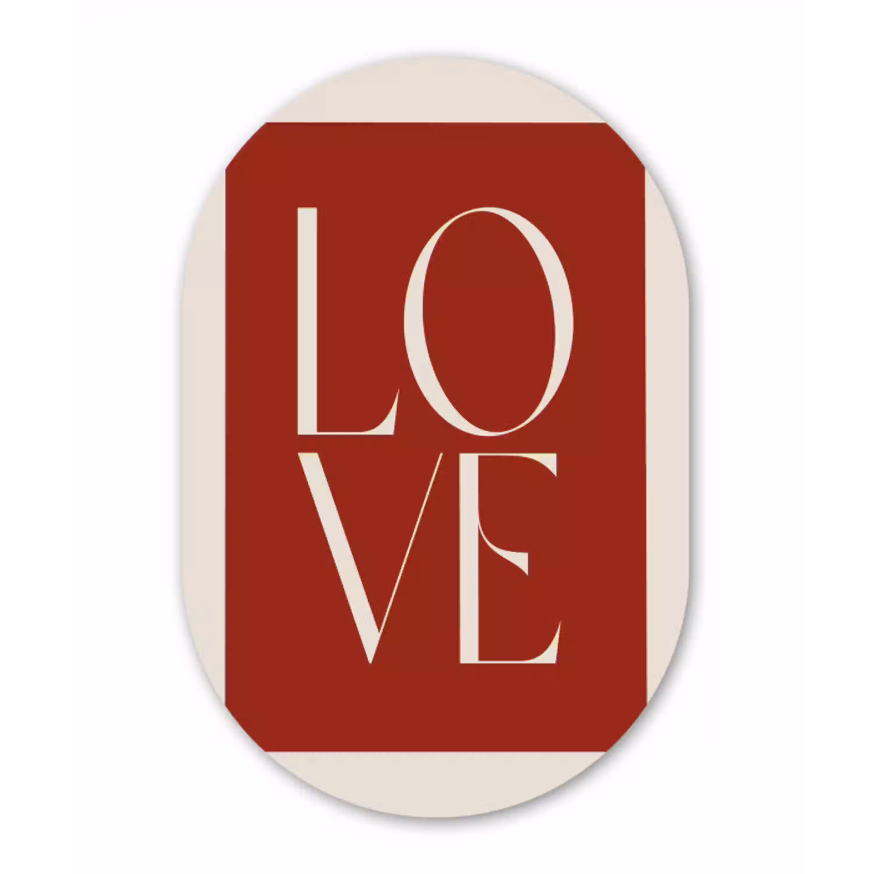 Love - Rood - Minimalistisch Wandcirkel Ovaal Glas middel -3d