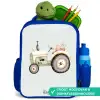 Beige vintage tractor in pastel groene kleuren Kinderrugzak - Blauw middel -inhoud_NL