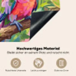Papagaai - Hibiscusbloemen - Kleurrijk Inductie beschemer met haakjes klein -ky-onderkant-de