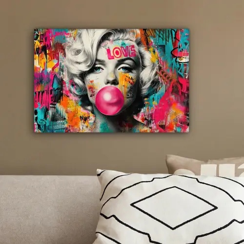 Vrouw - Kauwgom - Graffiti - Neonkleuren canvas 2cm klein -sfeer3