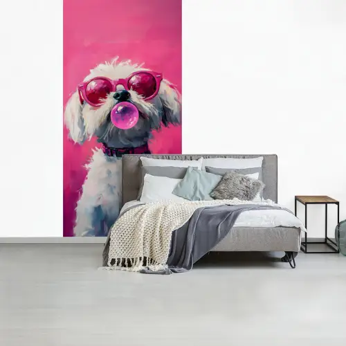 Pink - Hond - Bubbel fotobehang vinyl groot -slaapkamer