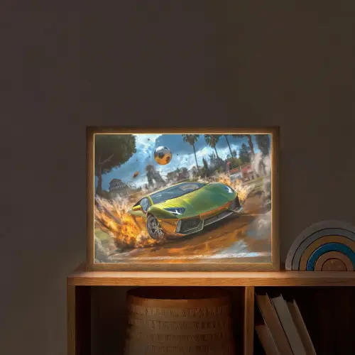 Sportwagen - Groen - Voetbal Light Box met batterij (Wandlamp kind) middel -sfeer1_kind