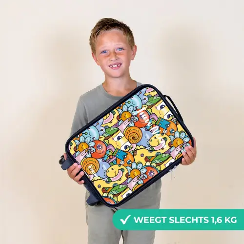 Cartoon van verschillende wezens en gezichten Kinderkoffer - Zwart klein -sfeer4_NL