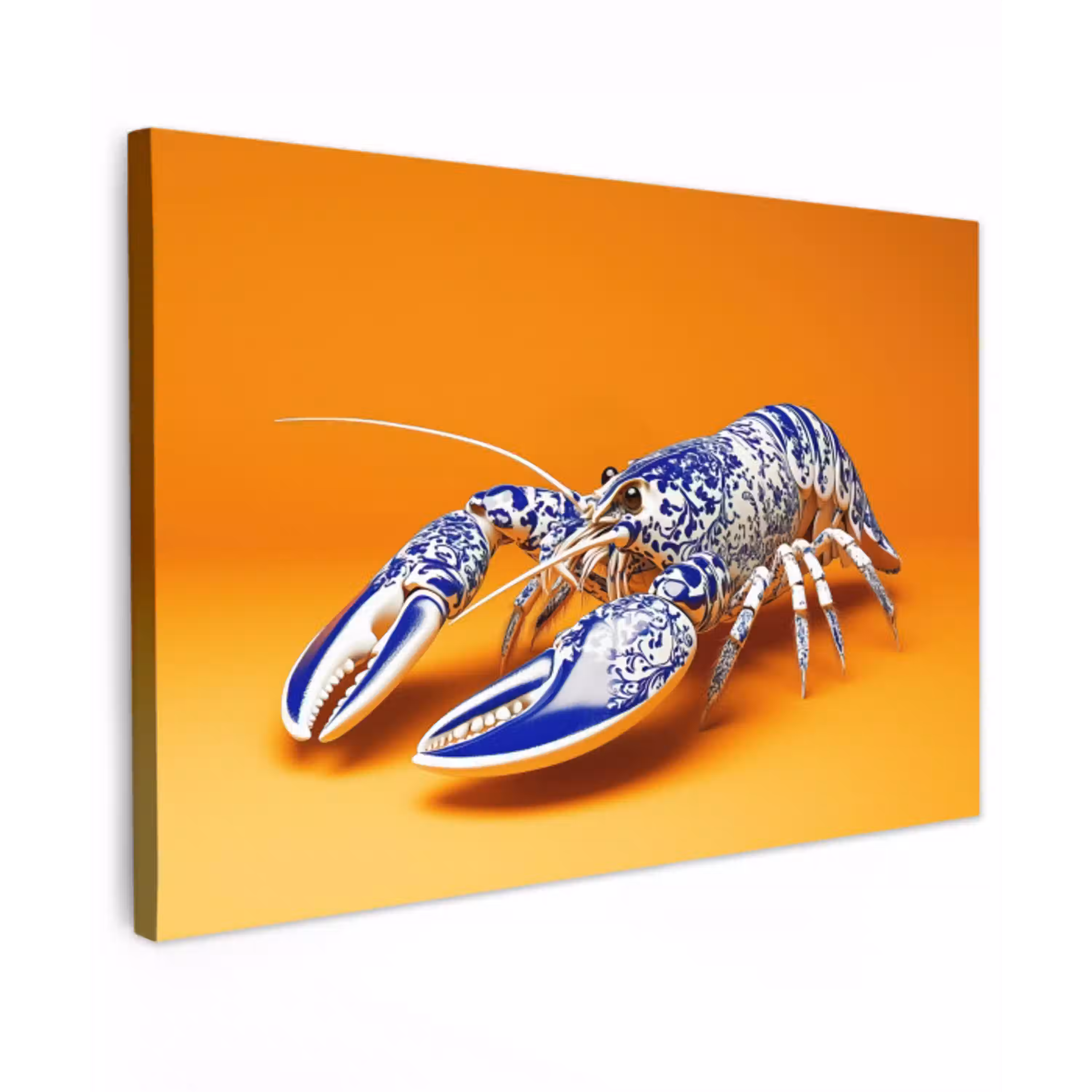 Kreeft - Delftsblauw - Schild - Stoer - Oranje canvas 2cm klein -z3d