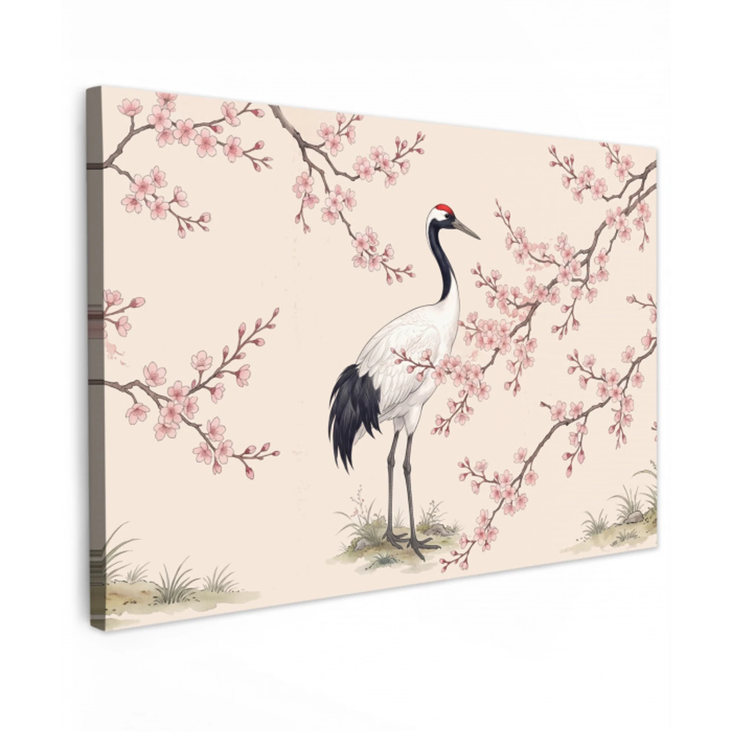Aziatisch - Kraanvogel - Beige canvas 2cm klein -z3d