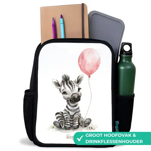 Zebra met roze ballon Rugzak - Zwart middel -inhoud_NL