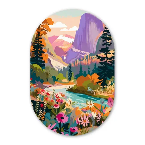 Rivier - Vallei vol bloemen - Levendig Wandcirkel Ovaal Forex klein -3d