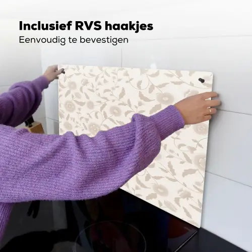 Sierlijk - Bloemen - Beige Inductie beschemer met haakjes klein 777 -ky-ophangen-nl