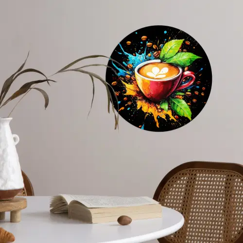 Koffie - Graffiti - Drinken - Abstract Wandcirkel behangsticker klein -sfeer3