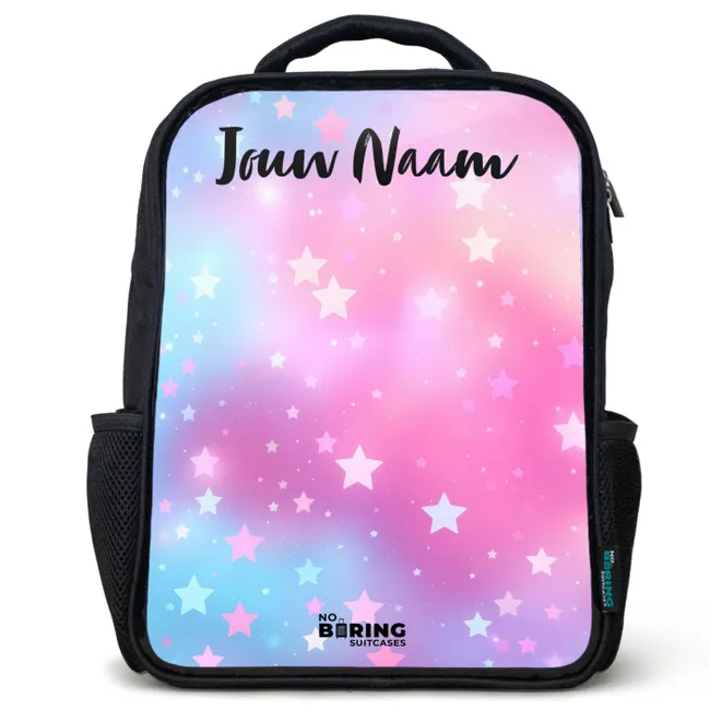 Rugzak kind met naam - Zwart - Sterren - Roze - Blauw