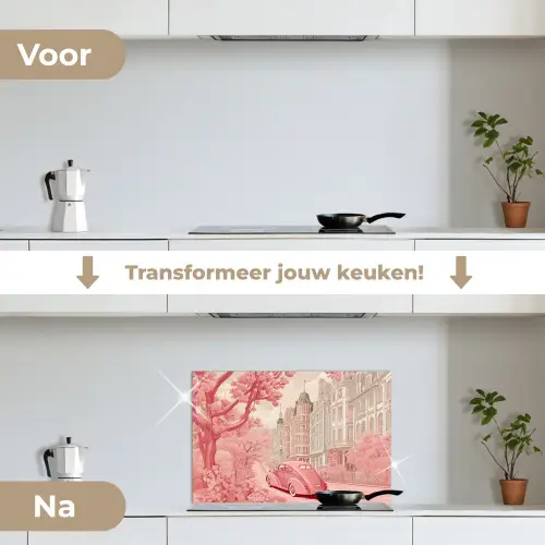 City - Car - Pink keuken achterwand spatscherm klein -voor_na_NL