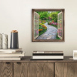 Doorkijk - Bloemen - Tuinpad - Natuur - Raam aluminium wit klein -sfeer1