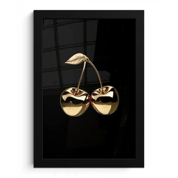 Kersen - Zwart - Goud - Chrome fotolijst zwart zonder passe partout klein -3d