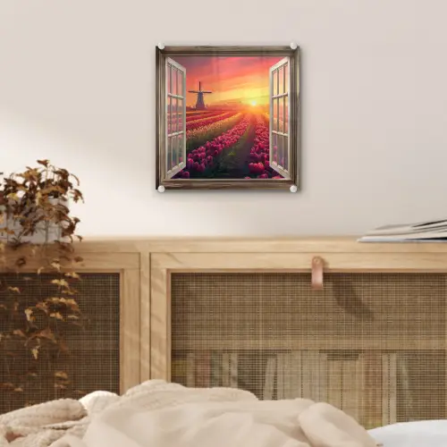 Doorkijk - Tulpen - Zonsondergang - Bloemen - Kleurrijk plexiglas 5mm klein -sfeer4