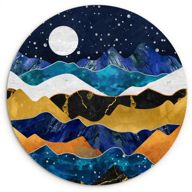 Nacht - Goud - Marmer - Abstract - Landschap - Berg Wandcirkel kunststof plaat 5mm dik klein -3d