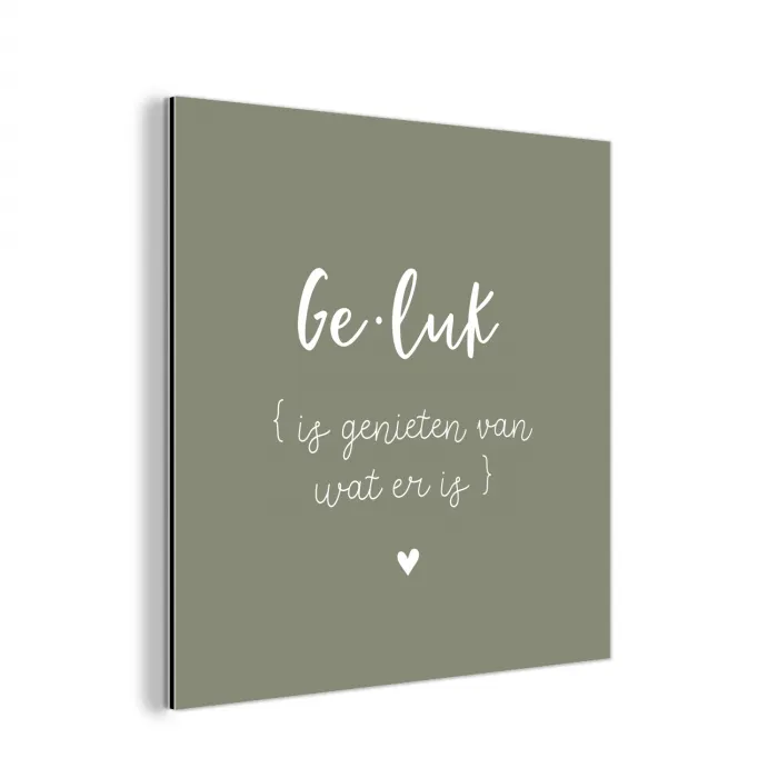Geluk is genieten van wat er is - Quotes - Geluk definitie - Tekst - Woordenboek aluminium wit klein -3d