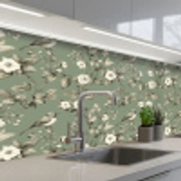 Botanisch - Vogels - Groen keuken achterwand 2 middel 871 -3d_schuin