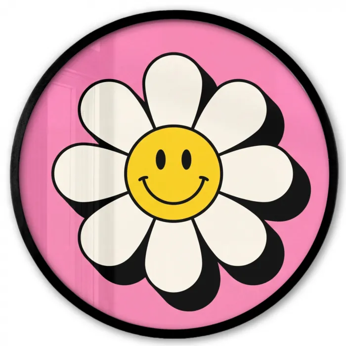 Smiley - Bloem - Roze Fotolijst rond zonder passe partout klein -3d