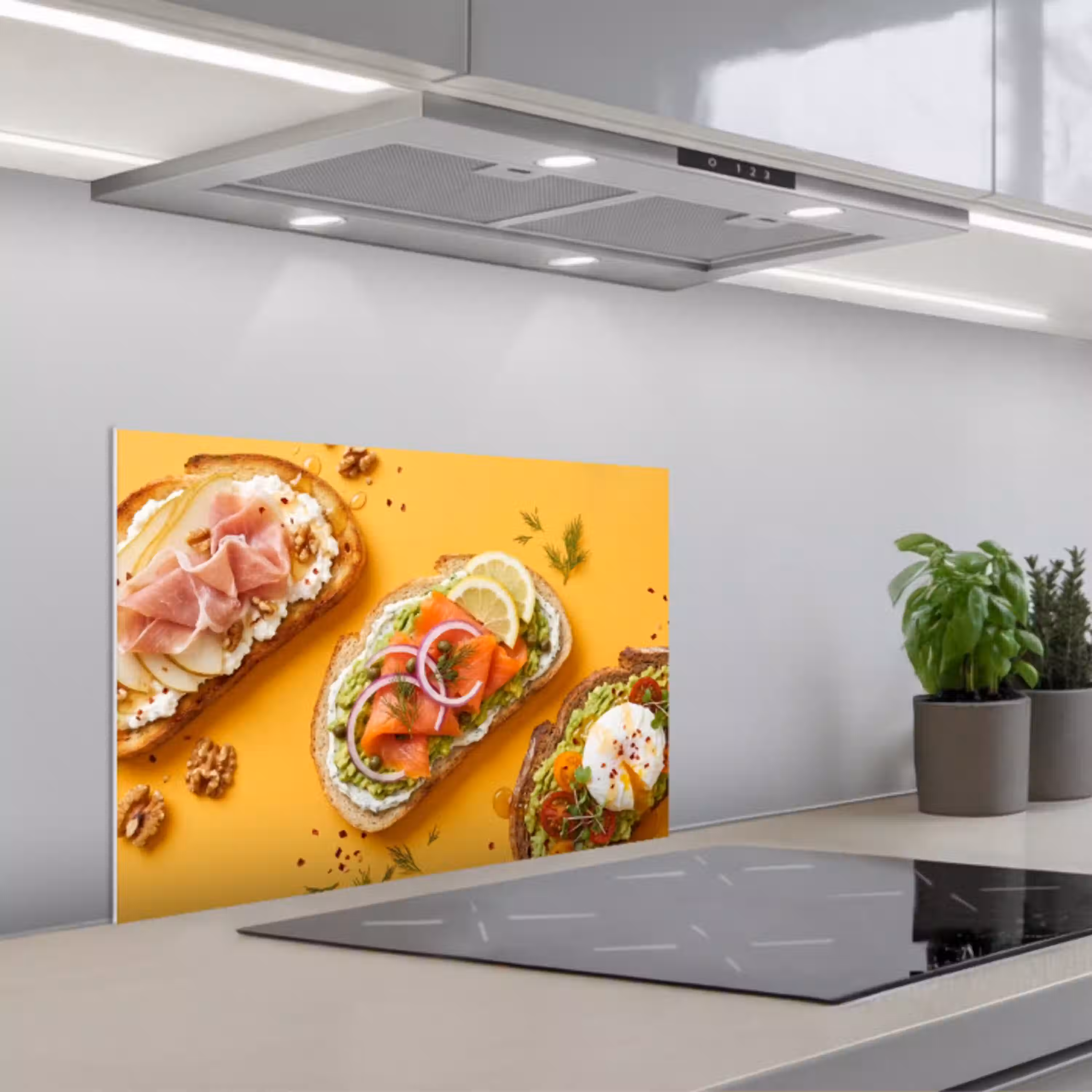 Eten - Brood - Ontbijt - Modern - Kleurrijk keuken achterwand spatscherm klein -3d_schuin