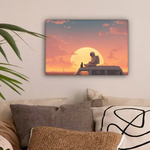 Busje - Kat - Zonsondergang - Oranje canvas 2cm klein -sfeer1