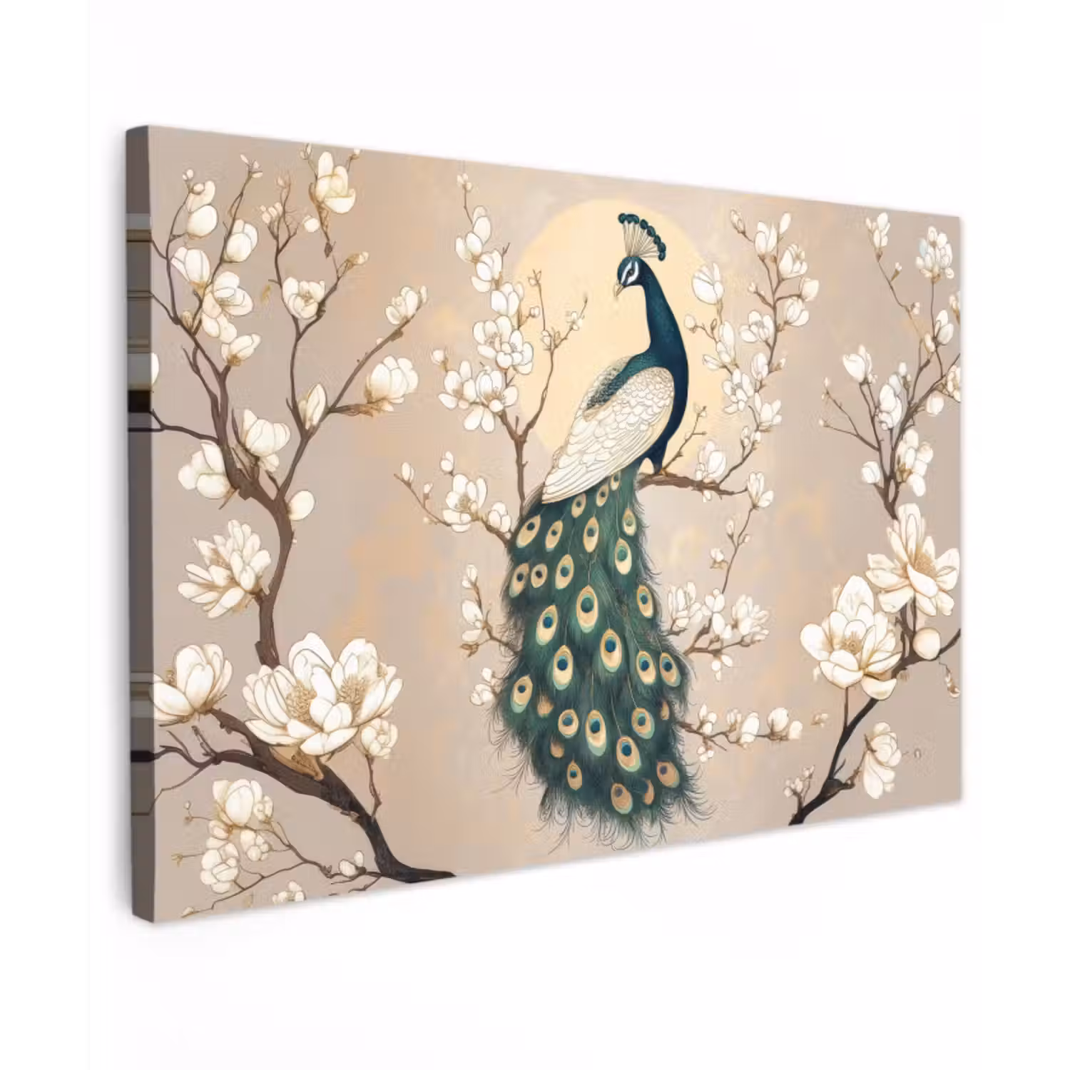 Buiten canvas - Pauw - Tak - Bloemen