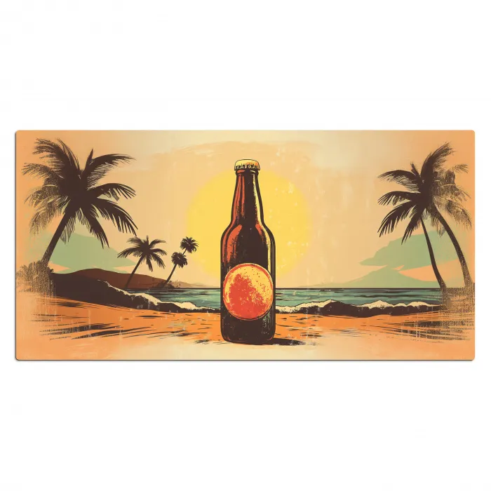 Bierfles - Zonsondergang - Palmbomen - Zee Muismat XXL klein -3d_leeg