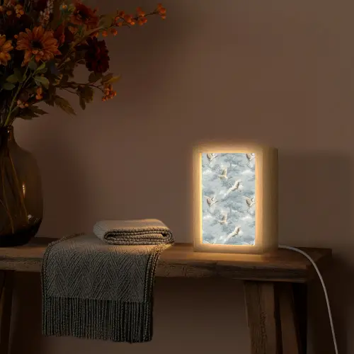 Wolken - Kraanvogels - Blauw Light Box met kabel (Tafellamp) klein 925 -sfeer4