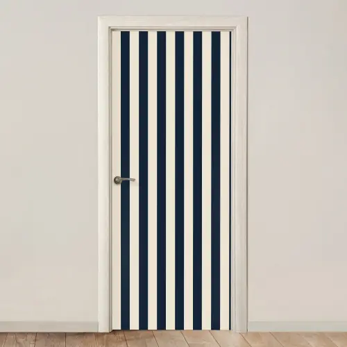 Verticale strepen - Blauw - Crème deurposter klein 289 -3d_beige