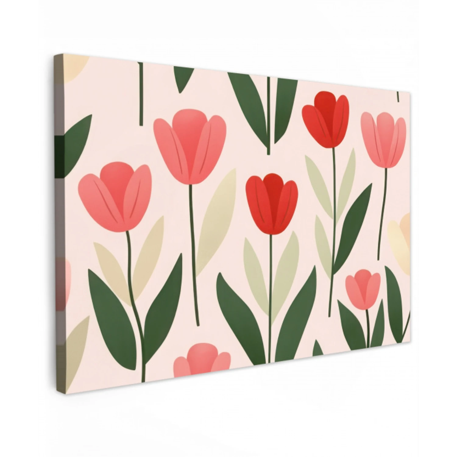 Tulpen - Modern - Roze Tuinposter op houten frame 2 cm dik klein -3d