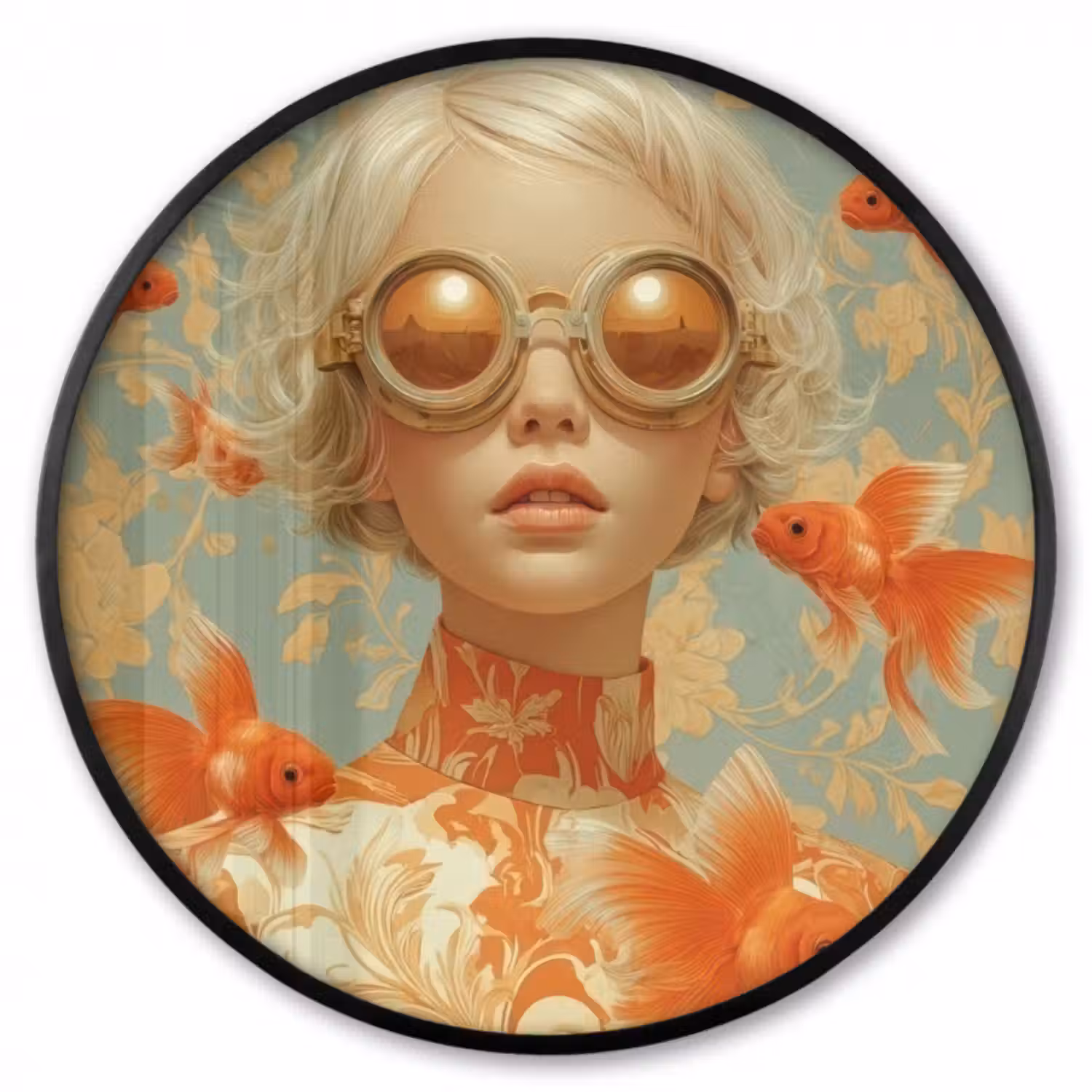Poster im Rahmen Rund - Goldfisch - Orange - Weiblich - Blond