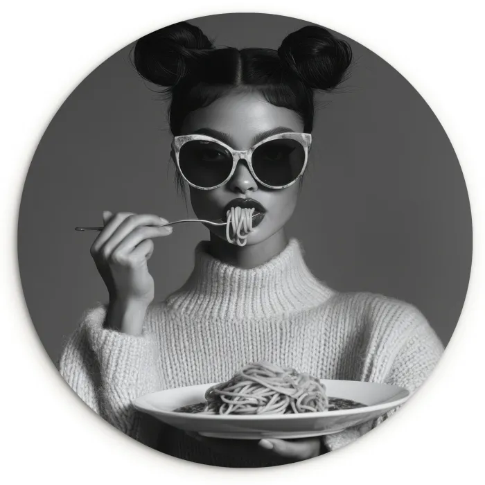 Vrouw - Pasta - Zonnebril Wandcirkel kunststof plaat 5mm dik klein -3d