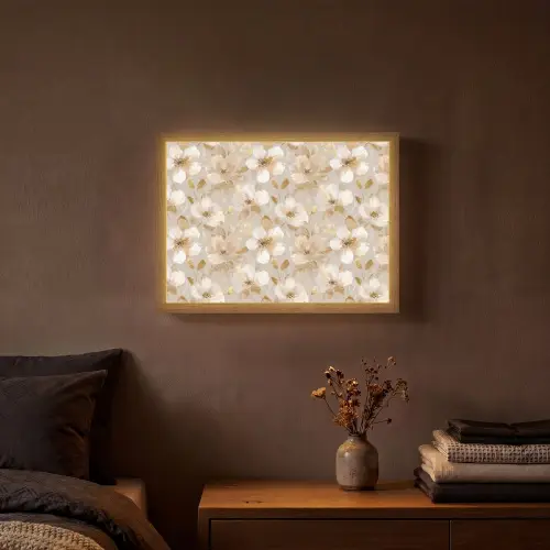 Bloemen - artistiek - Goud Light Box met batterij (Wandlamp) middel 907 -sfeer4