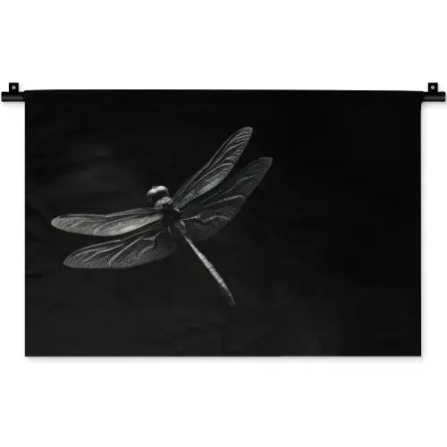 Libelle - Dieren - Zwart - Insect Wandkleed katoen klein -zz3d