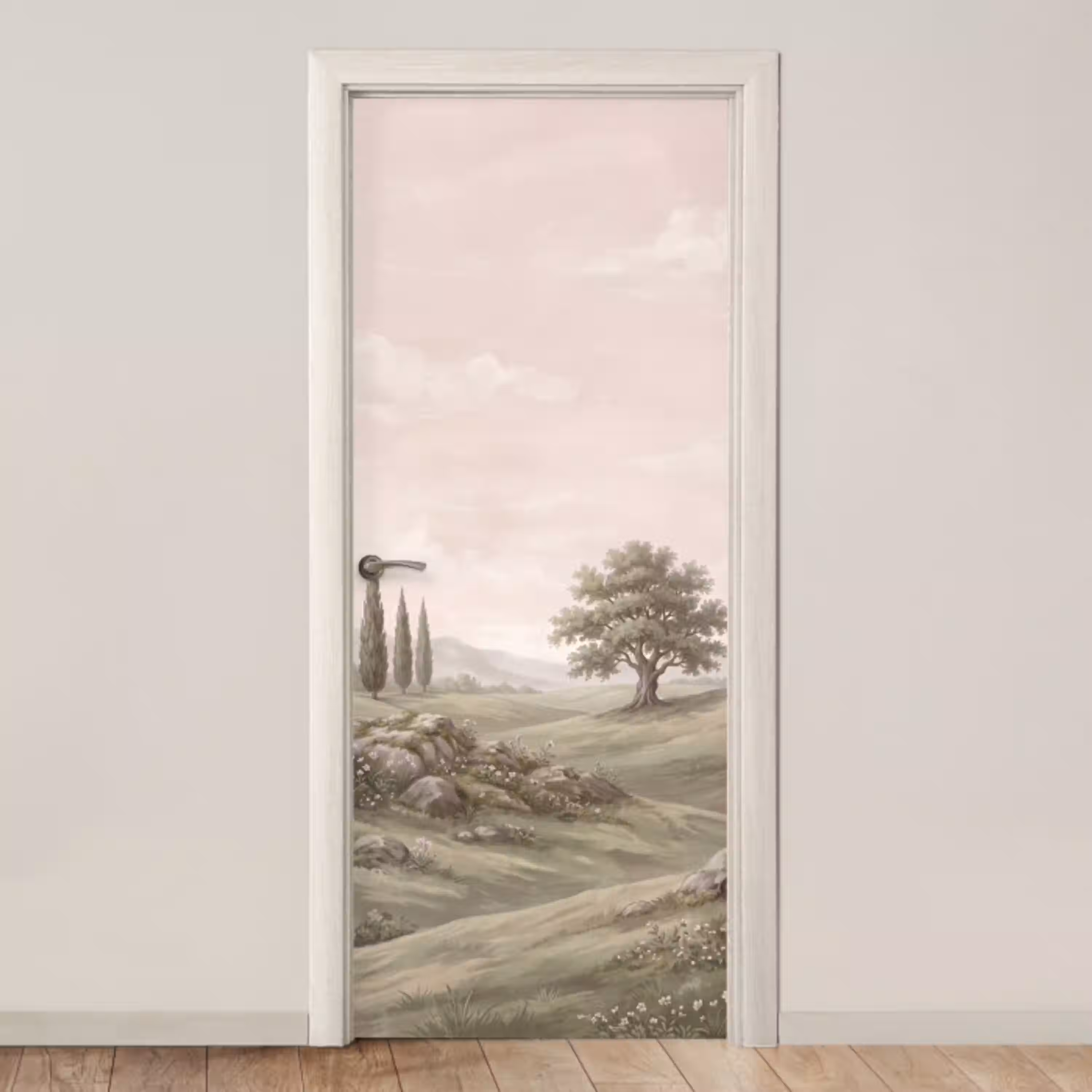 Heuvellandschap - Bomen - Natuur - Groen deurposter klein -3d_beige