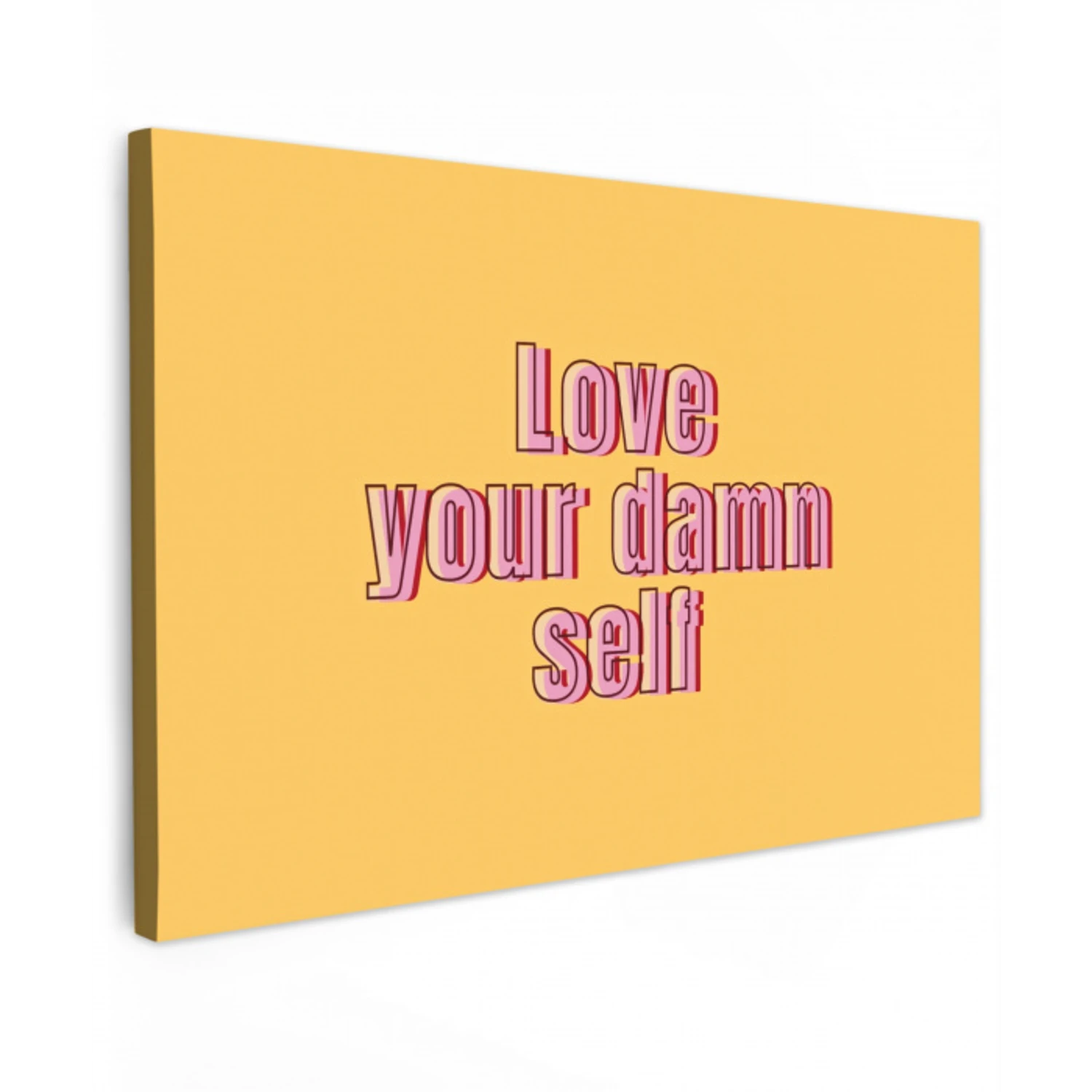 Love yourself - Roze - Geel canvas 2cm klein -z3d