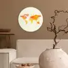 Wereldkaart - Oranje - Kleurrijk Wandcirkel kunststof plaat 5mm dik klein -sfeer1