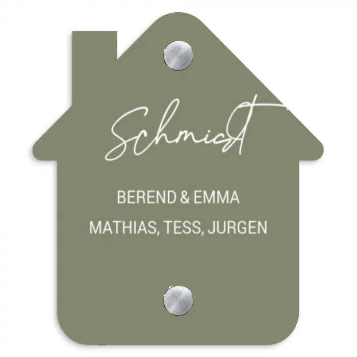 Olijfgroen - Sierlijk Naambord Huisje klein -3d