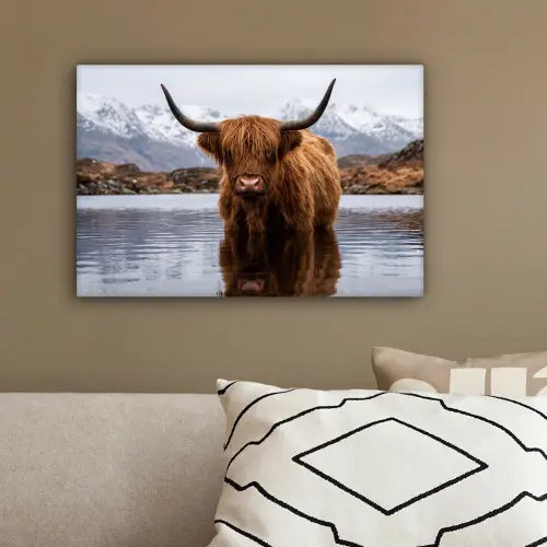 Schotse hooglander - Bruin - Water canvas 2cm klein -sfeer3