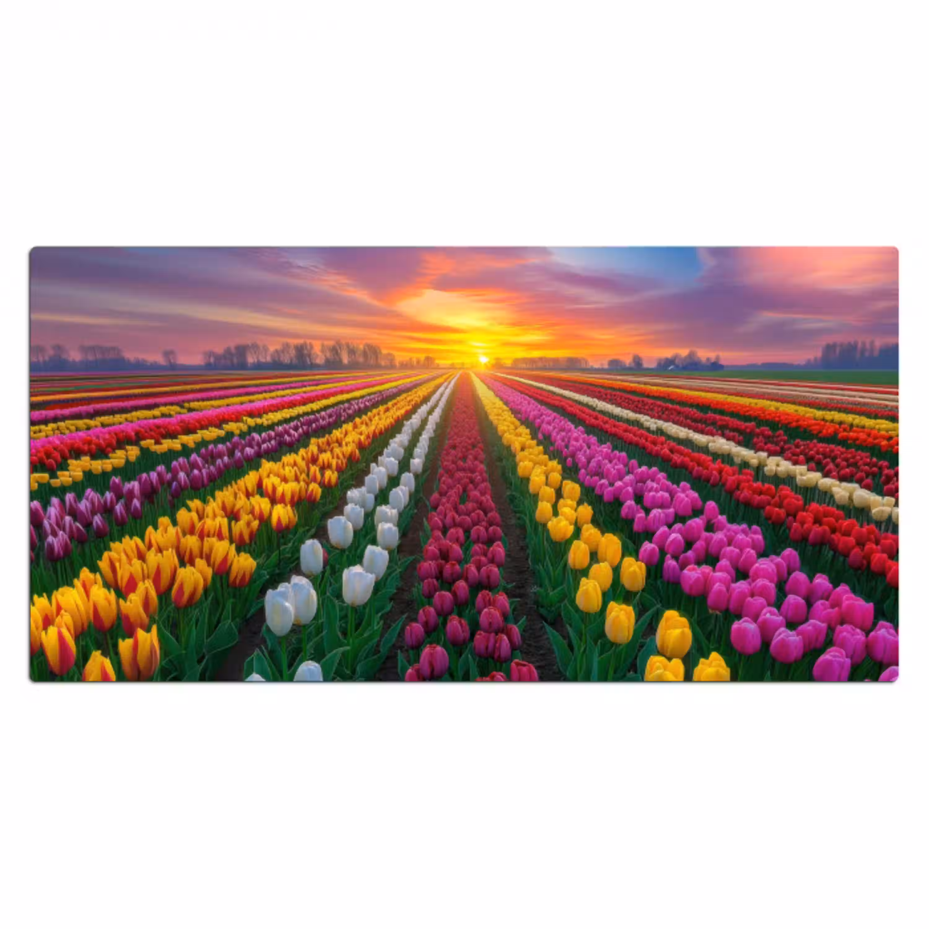 Tulpenveld - Zonsondergang - Kleurrijk Muismat XXL klein -3d_leeg