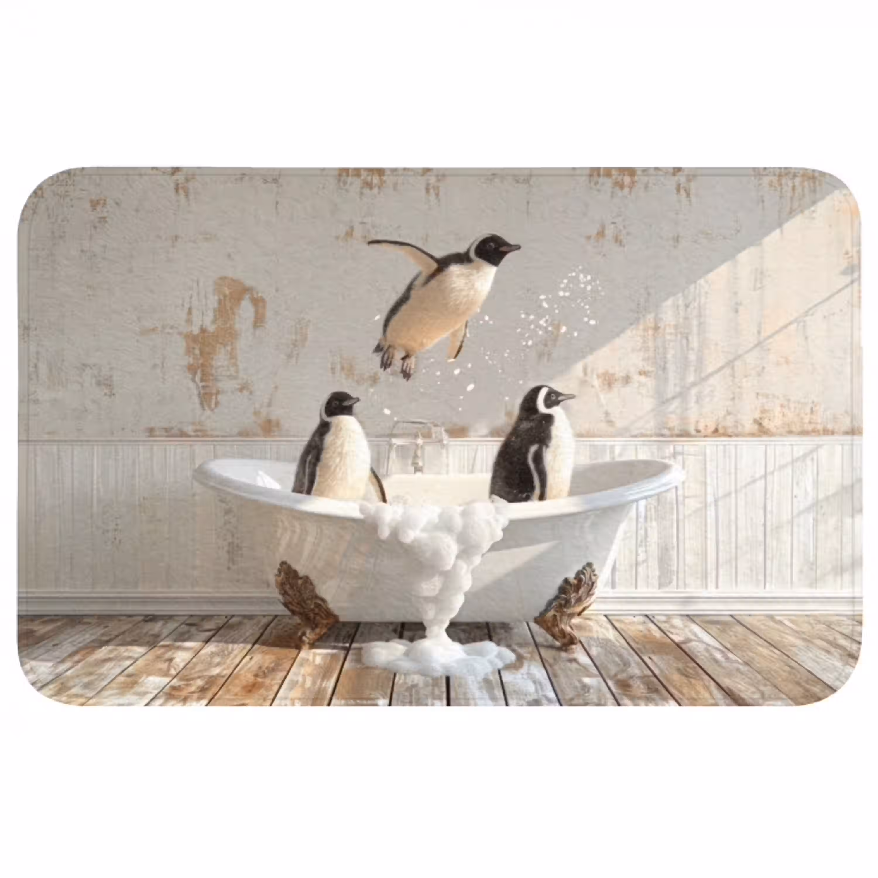Vintage - Pinguïn - Badkuip - Schuim WCmat middel -3d