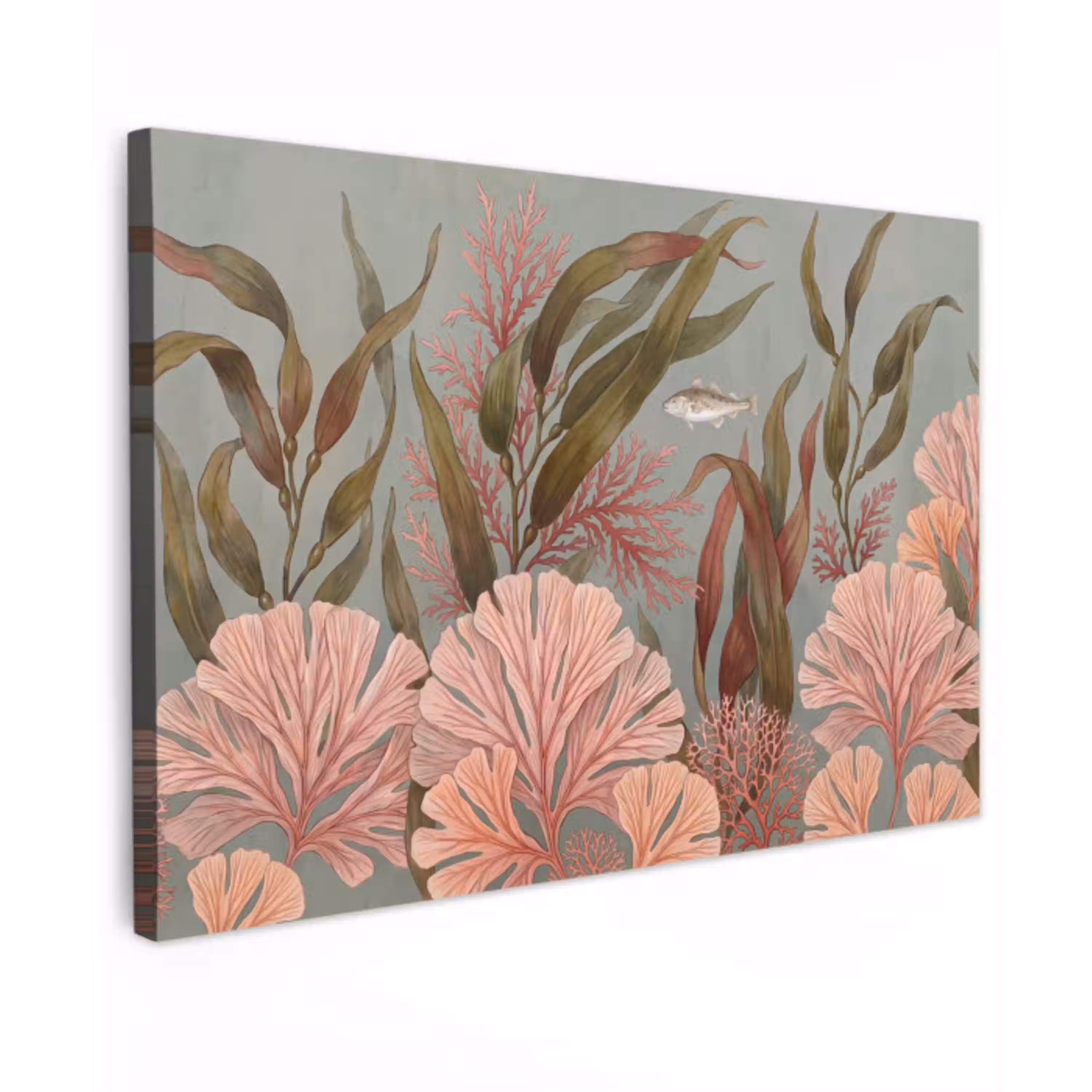 Onderwater - Planten - Vis - Vintage - Groen Tuinposter op houten frame 2 cm dik klein -3d